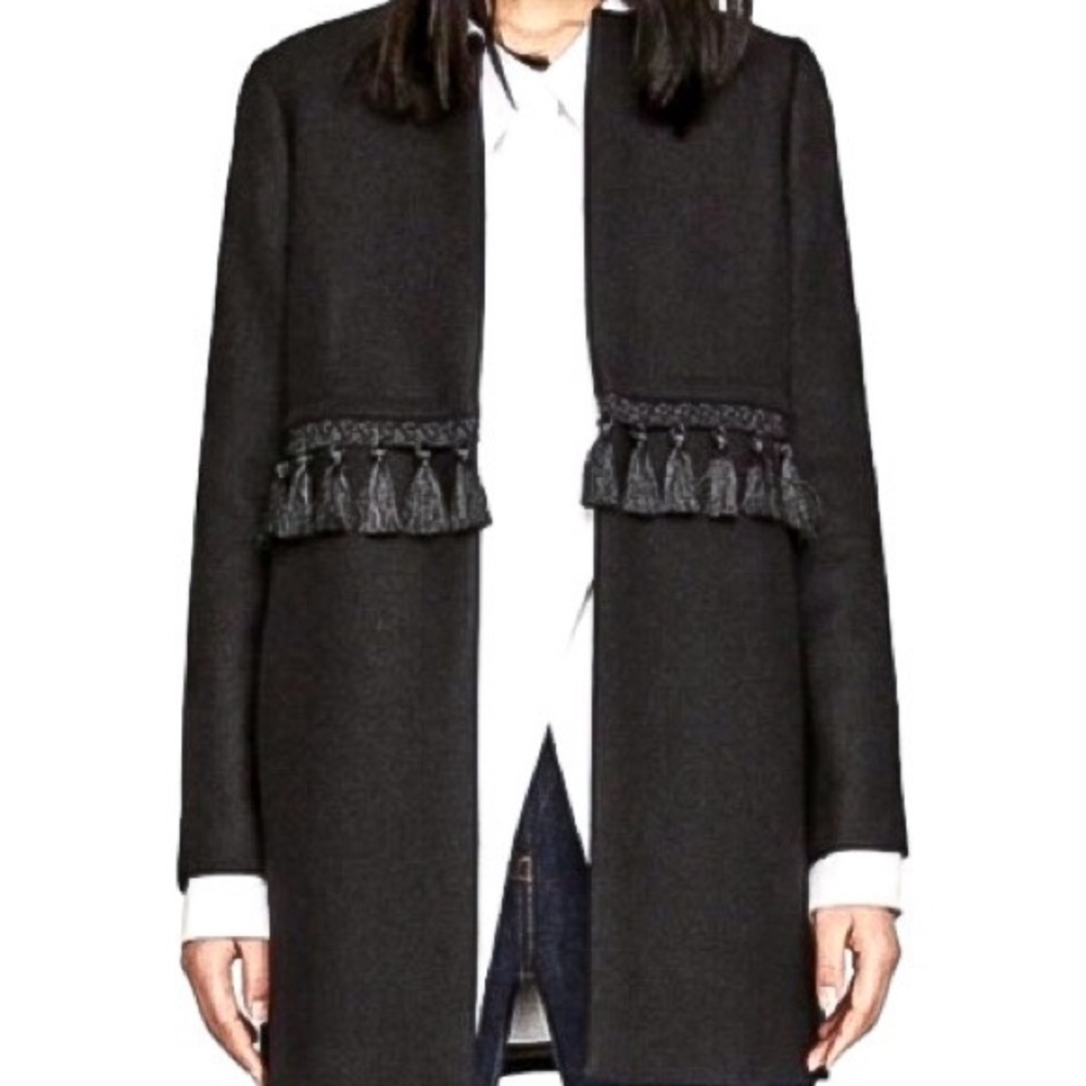 Zara Wool Blend Tasseled Overcoat - Picture 2 of 8